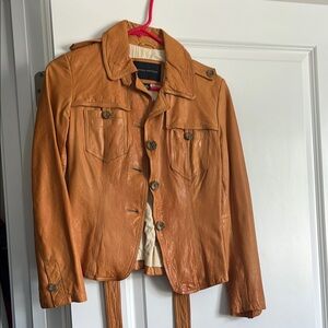 Banana Republic Tan Leather Moto Jacket Fitted Design